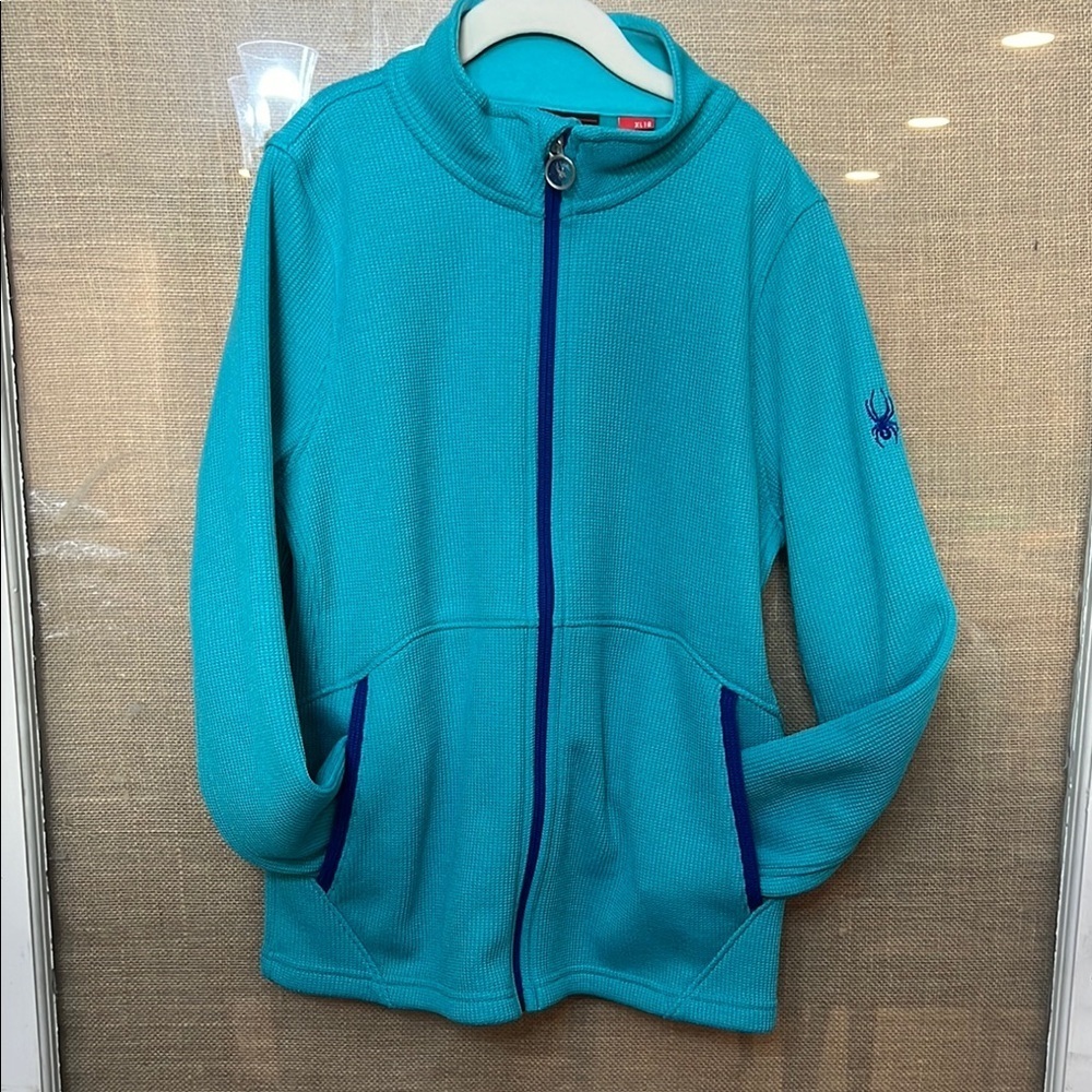 Spyder Girl's Jacket Zip Up Knit Zip Blue Core Fleece High Neck